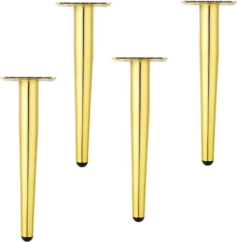 HyyKjEU 4-teilige DIY-Tischbeine aus Metall, Moderne konische Schrankstützbeine, Küchenbeine mit Befestigungsschrauben (30 cm, Schwarz + Gold) (Color : Gold, Size : 60cm/23.6in) von HyyKjEU