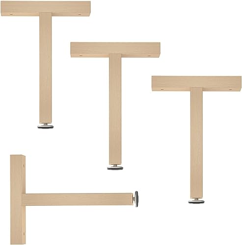 HyyKjEU 4-teiliger T-Rahmen, Stützfüße, verstellbare Möbelfüße aus Massivholz, Schrankfüße, Sofatischfüße, Ersatzbettrahmenbeschlag, Buche, mit Schrauben (Size : 21cm/8.3in) von HyyKjEU