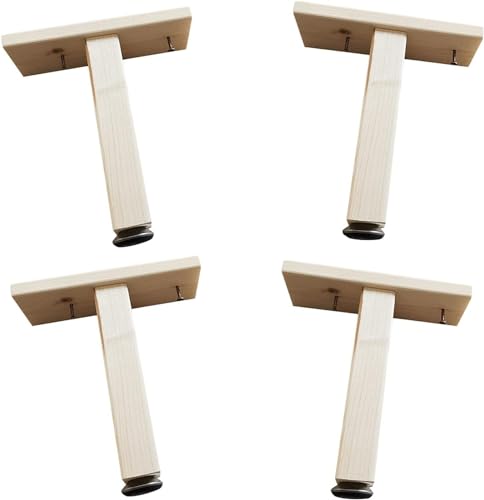 HyyKjEU Set mit 4 verstellbaren Möbelfüßen, T-förmigen Brettstützfüßen, Ersatzbettrahmenbeschlägen aus Kiefernholz mit Schrauben, Originalholzfarbe (18 cm) (Size : 23cm/9.1in) von HyyKjEU