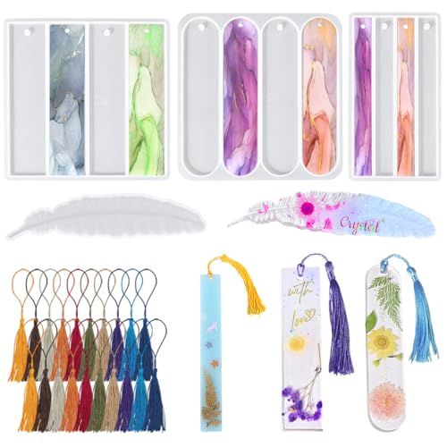 HyzaPhix 24 Stück Lesezeichen Silikonform mit Quaste, Lesezeichen Epoxidharz Formen Set, Epoxid Gussform Bookmark Silicone Mold für Geschenk Tags, lesezeichen selber Machen (24 Stück) von HyzaPhix