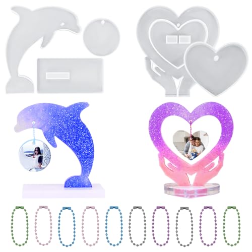 HyzaPhix 2PCS Silikon Fotorahmen Form, Herz Harzform Delfin Silikonform, Bilderrahmen Gießform Photo Frame Silicone Mold Für DIY Personalisierte Geschenk, Heimdekoration (Delfin +Herz) von HyzaPhix
