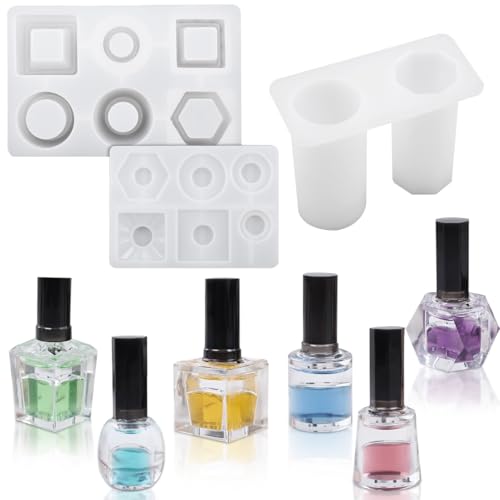 HyzaPhix 3 Stuck Flaschen Silikonform, Nagellackflasche Resin Gießform, Epoxidharz Form Für Schmuck, DIY Herz Runden Nagellack Flasche (Flaschen) von HyzaPhix