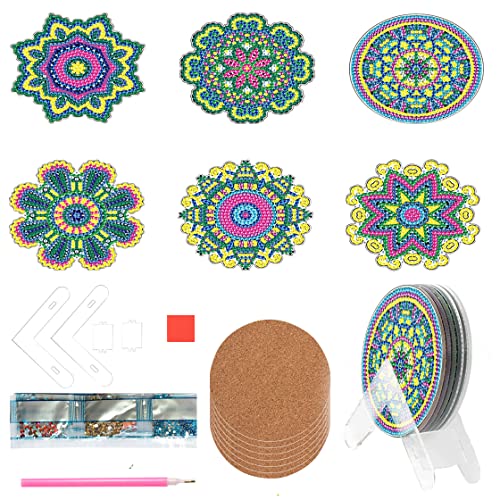 HyzaPhix 6pcs Diamond Painting Untersetzer mit Halter, Diamond Art Painting, Mandala Glasuntersetzer, Untersetzer Getränke Weihnachtsgeschenke für Tassen, Bar, Glas,Gläser von HyzaPhix