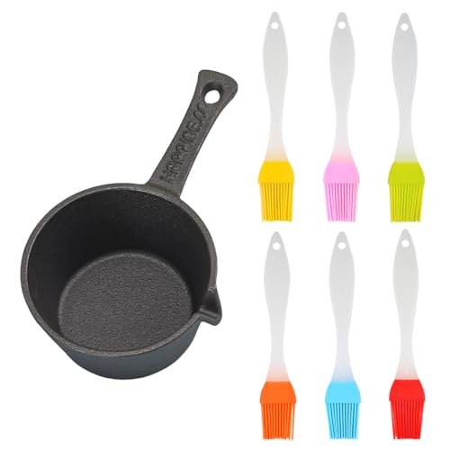 HyzaPhix Gusseisen-Soßentopf und Silikon-Backpinsel-Set zum Grillen, Grillen, Küche, Kochen, Smoker, Geschenk für Männer (mit Silikonbürste) von HyzaPhix
