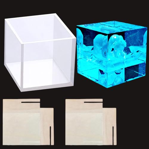 HyzaPhix Quadrat Resin Silikonform Würfel Epoxidharz Formen Kerzen Gießform Quadratische Harzform Kristall Harz Gießen Formen mit Bordürenhalter Cube Silicone Molds für DIY Handwerk Kerzen von HyzaPhix