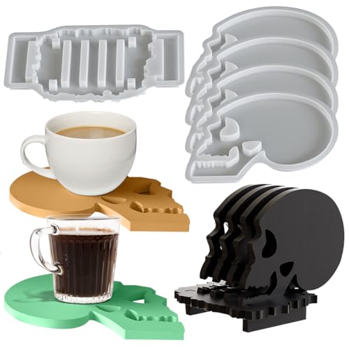 HyzaPhix Silikonform Untersetzer Schädelkopf, Silikonform Untersetzer Epoxidharz Inklusive Untersetzer und Lagerregal, Untersetzer Resin Ist EIN Einzigartiges Dunkles Desktop-Kunstwerk (Schädelkopf) von HyzaPhix