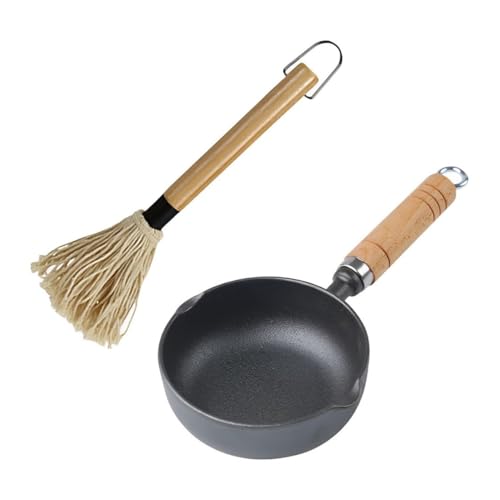 HyzaPhix Soßentopf Gusseisen BBQ Grill Zubehör, Marinadenpinsel Gusseisen Topf für Grill, Grill Saucentopf Töpfchen für Scharfe Soße, Barbecue Sauce, Chilli Sauce (Gusseisen soßentopf) von HyzaPhix