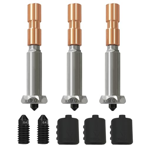 HzdaDeve 3PK 0,4MM 0,6MM 0,8MM integriertes gehärtetes Stahlhotend für Kobra 3 Max Combo Quick-Swap High Flow High Speed Throat Tube mit Extra 2PK 0,4MM abnehmbaren Düsen 3PK Silikon Abdeckung von HzdaDeve