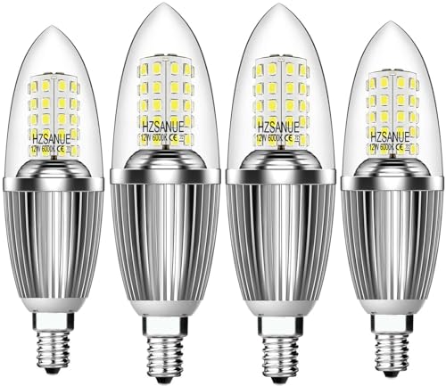 HZSANUE E14 LED Kerze Lampen 12W, 6000K Tageslicht Weiß, 1350lm,Entspricht 100W Glühbirnen,Kleine Edison Schraube Kerze Leuchtmittel, 4-Pack von HZSANUE