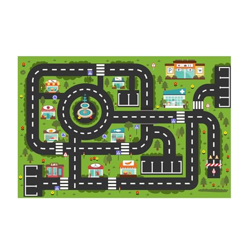 Hzszjcybh Stadtbahnteppich autoteppich Kinder spielteppich straße kinderteppich Jungen,Kristallsamtmaterial, Rutschfester Boden (31 * 47 inch, Charming City) von Hzszjcybh