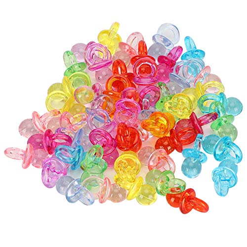 100 Stück Acryl Schnuller, Dusche Begünstigt Geburtstagsfeier Dekoration Baby Schnuller Taufe Beruhigende Mini Color Toys(Transparente Farbmischung) von Hztyyier
