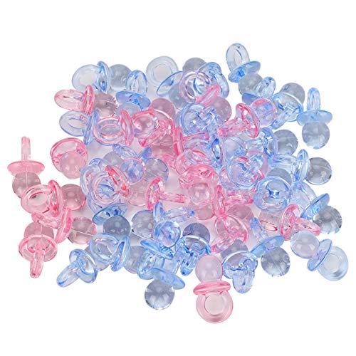 100 Stück Acryl Schnuller, Dusche Begünstigt Geburtstagsfeier Dekoration Baby Schnuller Taufe Beruhigende Mini Color Toys(Transparentes Pink + Blau) von Hztyyier