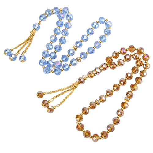 2 Stück Gebetsperlen Mini Blau Champagner Farbe 33 Perlen Muslim Tasbih mit Abstandsperlen Tägliche Dekoration Geschenk von Hztyyier