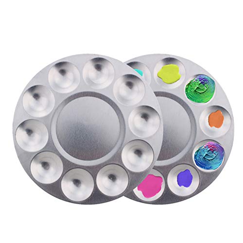 2Pcs 10 Wells Palette Malen, Aluminium Öl Palette Mischpalette für Ölfarben Runde Farbwanne Paletten für Professionelle Kunst von Hztyyier