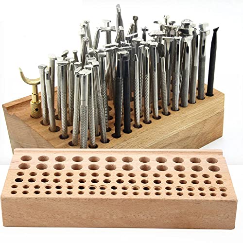 98 Löcher Lederhandwerk Werkzeughalter Lackierwerkzeug für Lederhandwerk Deluxe Holzständer Stanzwerkzeugständer aus Holz Aufbewahrungsbox Organizer von Hztyyier