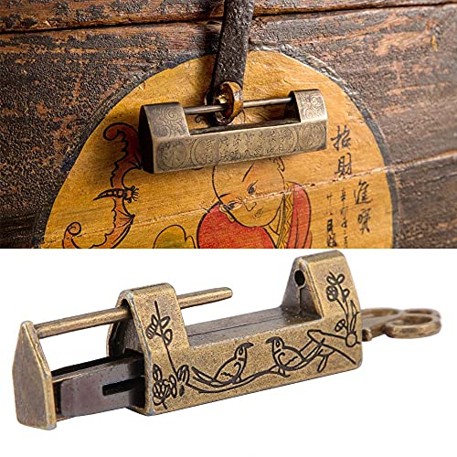 Chinesisches Schloss und Schlüssel Blume Vogel Vorhängeschloss Vintage geschnitzte antike Latch Lock dekorative Sperre mit Schlüssel für Schmuck Box Schublade(Bronze) von Hztyyier