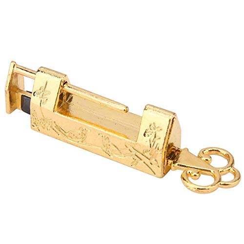 Chinesisches Schloss und Schlüssel Blume Vogel Vorhängeschloss Vintage geschnitzte antike Latch Lock dekorative Sperre mit Schlüssel für Schmuck Box Schublade(Golden) von Hztyyier