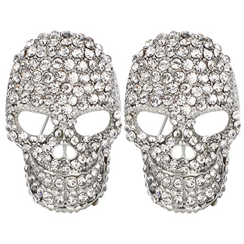 Hztyyier 2 Stück Brosche Totenkopf Skelett Gesicht Pin Gothic Halloween Kostüm Zubehör Funkelnder Kristall Strass Schmuck für Frauen von Hztyyier