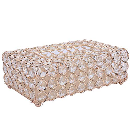 Hztyyier Crystal Tissue Box Rechteckiger dekorativer Serviettenhalter Crystal Paper Container für Elegantes Home Office Dekor(Gold) von Hztyyier