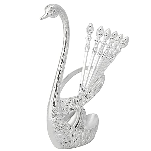 Hztyyier Dessertlöffel Spiegelpolieren Metall Schwan Löffel Set mit Halter aus Zinklegierung für Kuchen Kaffee Obst Restaurant(Silber) von Hztyyier