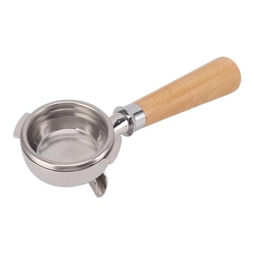 Hztyyier Kaffee Portaf Filter Edelstahl Ersatz 58mm 3 Ohren Nackter Filter mit Filter Korb Holzgriff Kaffee Maschine Zubehör (Typ A2 Buchenholz) von Hztyyier