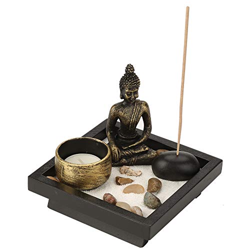 Hztyyier Zen Garten mit Buddha Figur, Japanischer Räucherstäbchen Halter Buddha Statue Räucherstäbchenhalter Set für Dekor Entspannung Meditation von Hztyyier