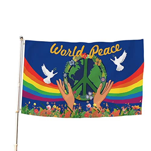 Hztyyier Weltfriedens Flagge Taube Regenbogen Zeichen Doppelt Bedruckte Weltfriedens Banner Flagge für Dekoration Im Freien mit -Fade-beständigem von Hztyyier