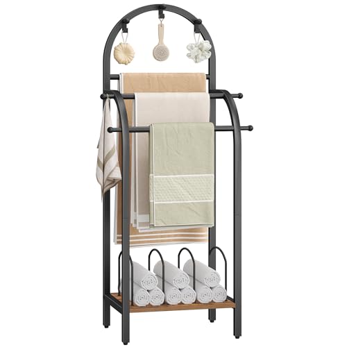 Hzuaneri 4-stufige Handtuchleiter mit Haken, Industrielles Regal für Bad, Schlafzimmer, Wohnzimmer, 125,5 cm Aufbewahrungsorganizer mit Trennwänden 35 x 55 x 125,5 cm Vintage Braun-Schwarz TR00101B von Hzuaneri