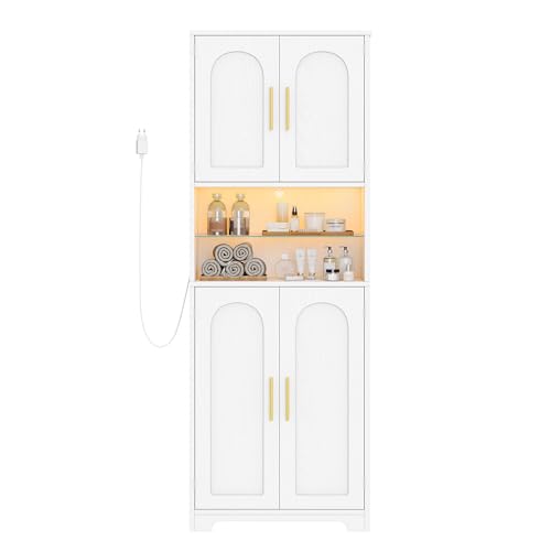 Hzuaneri Badezimmerschrank, Badschrank, Hoher Schrank Mit Farbwechselnden Led-Leuchten Und 4 Türen, Verstellbare Einlegeböden, Wohnzimmer, Badezimmer, 30 X 60 X 170 cm, Weiße Holzmaserung SC68213X von Hzuaneri