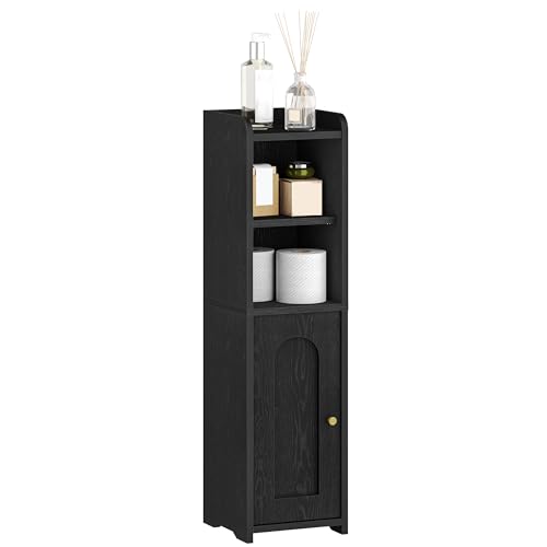 Hzuaneri Badezimmerschrank, Toilettenschrank mit Türen, Badschrank, schmales Badregal, Verstellbare Ablagen, platzsparend, für Badezimmer, Wohnzimmer, ‎20 x 20 x 75 cm, Schwarz BC19704X von Hzuaneri