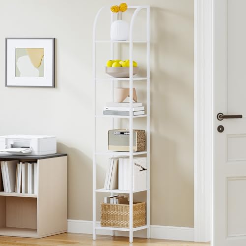 Hzuaneri Bücherregal, 6 Ebenen Standregal, Schmale Regale, Offenes Regal, Industriestil, Metallrahmen, Geeignet Für Arbeitszimmer, Wohnzimmer, Schlafzimmer, Küche, Weiß BC56013W Hzuaneri Bücherregal, 6 Ebenen Standregal, Schmale Regale, Offenes Regal, Industriestil, Metallrahmen, Geeignet Für Arbeitszimmer, Wohnzimmer, Schlafzimmer, Küche, Weiß BC56013W von Hzuaneri