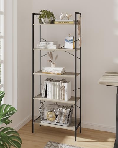 Hzuaneri Bücherregal, Regal, Leiterregal, Standregal, mit5 Ebenen, schmales Regal, offenes Standregal für Arbeitszimmer, Wohnzimmer, Schlafzimmer, Industrie-Design, Greige BC22505B von Hzuaneri