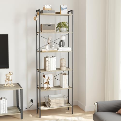 Hzuaneri Bücherregal, Regal, Leiterregal, Standregal, mit5 Ebenen, schmales Regal, offenes Standregal für Arbeitszimmer, Wohnzimmer, Schlafzimmer, Industrie-Design, Greige BC22705B von Hzuaneri