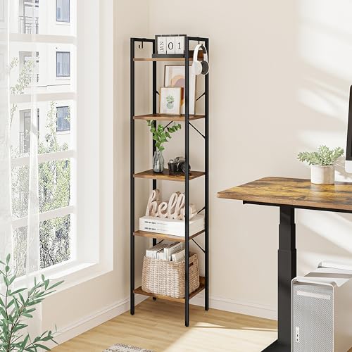 Hzuaneri Bücherregal, Regal, Leiterregal, Standregal, mit5 Ebenen, schmales Regal, offenes Standregal für Arbeitszimmer, Wohnzimmer, Schlafzimmer, Industrie-Design, Braun BC10501B von Hzuaneri