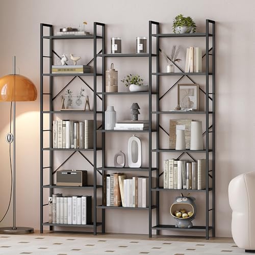 Hzuaneri Bücherregale, Standregale, Regal mit 17 Fachböden, 6 Etagen, Verstellbarer Abstand, 24 x 152 x 186 cm, Tragfähigkeit 340 kg, Wohnzimmer, Büro, Arbeitszimmer, Schwarz mit Holzmaserung BC10104B von Hzuaneri