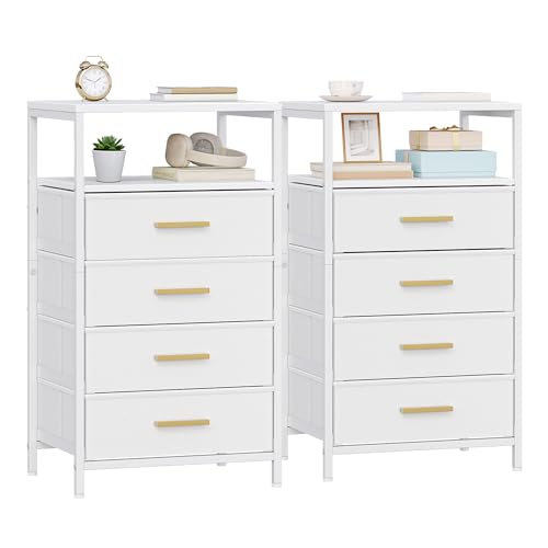 Hzuaneri Nachttisch 2er Set, Beistelltisch mit 2 Stoff-Schubladen und Regalen, Offenes Fach, Couchtisch, Nachtschrank Schlafzimmer, für Wohnzimmer, Schlafzimmer, Weiß NS40813W Hzuaneri Nachttisch 2er Set, Beistelltisch mit 2 Stoff-Schubladen und Regalen, Offenes Fach, Couchtisch, Nachtschrank Schlafzimmer, für Wohnzimmer, Schlafzimmer, Weiß NS40813W von Hzuaneri