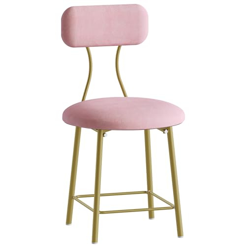 Hzuaneri Schminkstuhl, Schminktisch Hocker，Wohnzimmer-Fußhocker, Schlafzimmer-Sitzhocker, Hocker mit Metallbeinen, Gepolsterter Schminkhocker, Barhocker mit Rückenlehne, Schlafzimmer, Pink EVS32603A von Hzuaneri