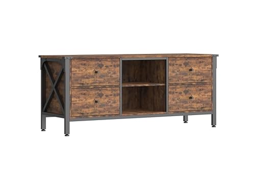 Hzuaneri TV-Schrank mit 4 Schubladen, TV-Ständer für TV-Geräte unter 55 Zoll, mit 2 offenen Fächern, 40 x 120 x 50 cm, Fehsehschrank für Wohnzimmer, Schlafzimmer, Vintagebraun-Schwarz TV16901B Hzuaneri TV-Schrank mit 4 Schubladen, TV-Ständer für TV-Geräte unter 55 Zoll, mit 2 offenen Fächern, 40 x 120 x 50 cm, Fehsehschrank für Wohnzimmer, Schlafzimmer, Vintagebraun-Schwarz TV16901B von Hzuaneri