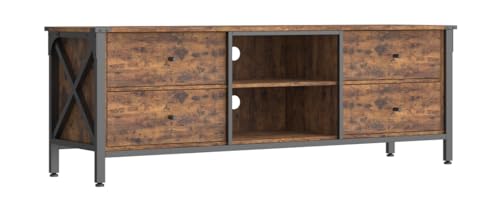 Hzuaneri TV-Schrank mit 4 Schubladen, TV-Ständer für TV-Geräte unter 65 Zoll, mit 2 offenen Fächern, 40 x 147 x 50 cm, Fehsehschrank für Wohnzimmer, Schlafzimmer, Vintagebraun-Schwarz TV16801B Hzuaneri TV-Schrank mit 4 Schubladen, TV-Ständer für TV-Geräte unter 65 Zoll, mit 2 offenen Fächern, 40 x 147 x 50 cm, Fehsehschrank für Wohnzimmer, Schlafzimmer, Vintagebraun-Schwarz TV16801B von Hzuaneri