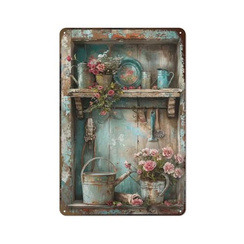 Metall-Blechschild mit Vintage-Gartenwerkzeugen für Zuhause, Garten, Café, Terrasse, Hinterhof, Bar, geeignet für Frauen, 30 x 20 cm, 2D flach von Hzws