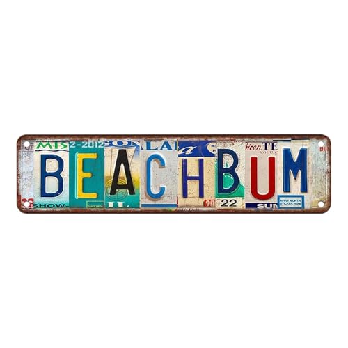 Simple Letters "Beach Bum BLVD" Vintage Weißblech-Metall-Blechschild, stilvolle Wandkunst für Badezimmer und Gothic-Wanddekoration, ein einzigartiges Poster, 40,6 x 10,2 cm (Stil 4) von Hzws
