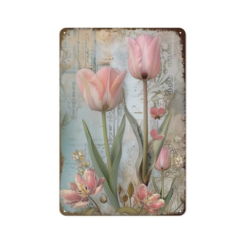 [Tulpe] Wanddekoration, Metall-Blechschild im Vintage-Stil, Landhausstil, für Garten, Terrasse, Hof, Bar und Blumenladen, geeignet für Frauen, 30 x 20 cm, 2D flach von Hzws