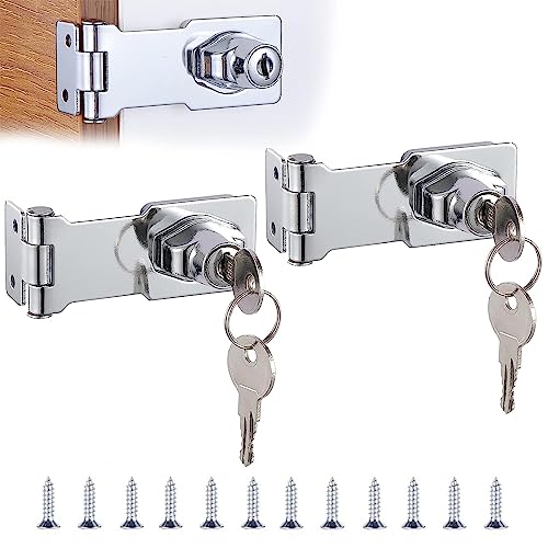 Keyed Hasp Lock 2 Stück Zinklegierung Sperren Sie Haspe, Sperren Sie Haspe Metall, Türschloss Verschluss Schnalle, Metall Vorhängeschloss für Holzkiste Schublade Kästen Möbel, Verchromte von Hzyclzh