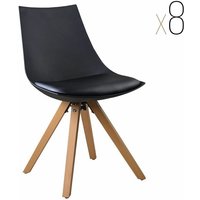 I-flair - Esszimmerstuhl Gusto Schwarz Küchenstuhl aus Holz mit Sitzschale + Sitzkissen aus Kunstleder 8 Stück - Schwarz von I-FLAIR