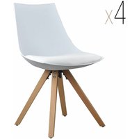 Esszimmerstuhl Gusto Weiß Küchenstuhl aus Holz mit Sitzschale + Sitzkissen aus Kunstleder 4 Stück - Weiß von I-FLAIR