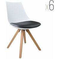 Esszimmerstuhl Gusto Weiß-Schwarz Küchenstuhl aus Holz mit Sitzschale + Sitzkissen aus Kunstleder 6 Stück - Weiss-Schwarz von I-FLAIR