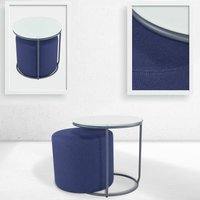 Beistelltisch mit Hocker jasper runder Couchtisch 40x40 cm Grau-Navy N4 von I-FLAIR