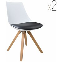 Esszimmerstuhl Gusto Weiß-Schwarz Küchenstuhl aus Holz mit Sitzschale + Sitzkissen aus Kunstleder 2 Stück - Weiss-Schwarz von I-FLAIR