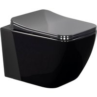 I-flair - Toilette Hänge wc Spülrandlos inkl. wc Sitz mit Absenkautomatik softclose + abnehmbar Cube Schwarz von I-FLAIR