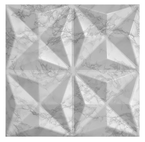 3D Paneele, Polystyrol Paneele, Marmerlook Deckenpaneele, 3D Wandpaneele, Dekoren, Decken - Origami Marmor Wandverkleidung, 3mm dick - 50x50cm / ‎‎3m² - 12 Stück (Weiß 100 01) von I K H E Malarka